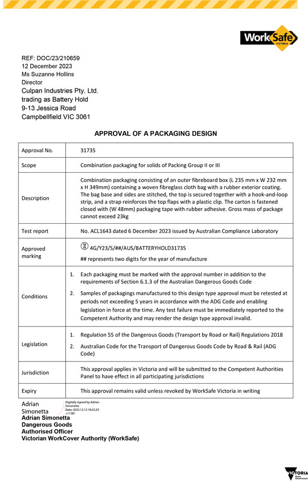 Compliance and approval for the 23kg