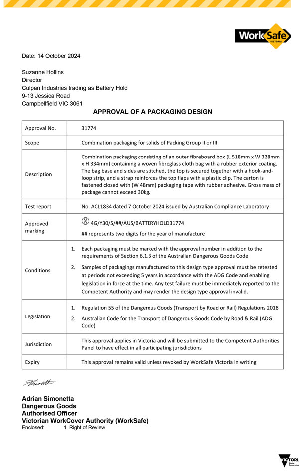 Compliance and approval for the 23kg